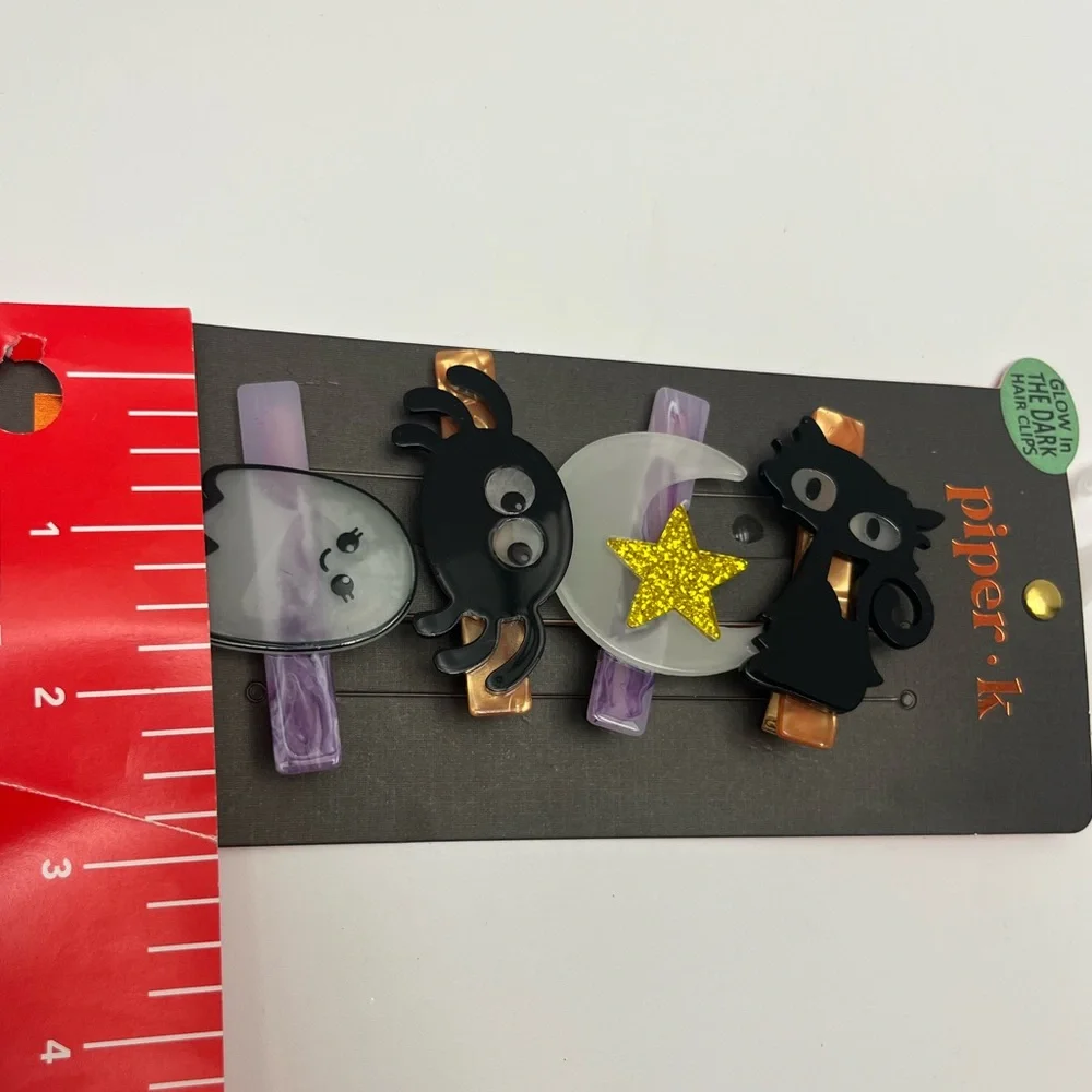 NWT 👻🌙 🐈‍⬛ Piper K Halloween Spider Ghost Cat Moon & Star barrettes